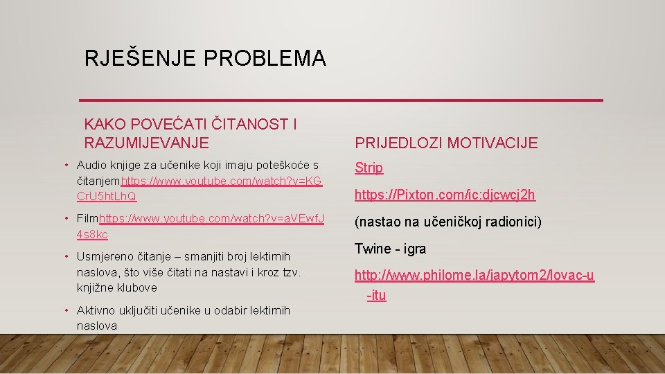 RJEŠENJE PROBLEMA KAKO POVEĆATI ČITANOST I RAZUMIJEVANJE PRIJEDLOZI MOTIVACIJE • Audio knjige za učenike