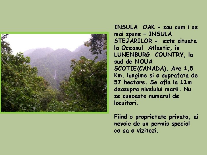 INSULA OAK - sau cum i se mai spune – INSULA STEJARILOR - este INSULA OAK - sau cum i se mai spune – INSULA STEJARILOR - este