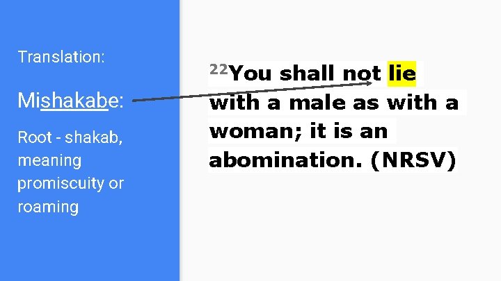Translation: Mishakabe: Root - shakab, meaning promiscuity or roaming 22 You shall not lie Translation: Mishakabe: Root - shakab, meaning promiscuity or roaming 22 You shall not lie