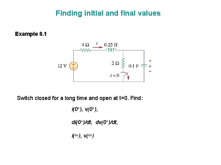 Finding initial and final values Example 8. 1 Switch closed for a long time