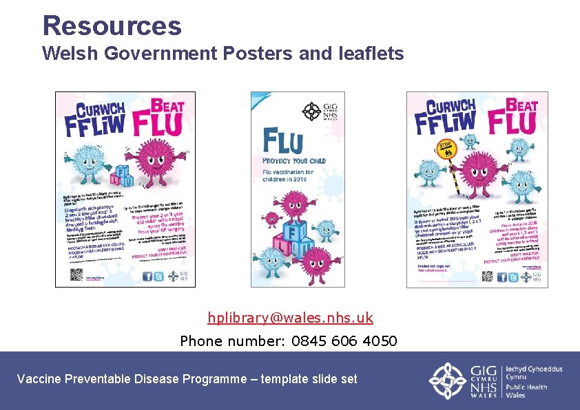 Resources Welsh Government Posters and leaflets hplibrary@wales. nhs. uk Phone number: 0845 606 4050