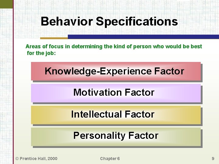Behavior Specifications Areas of focus in determining the kind of person who would be