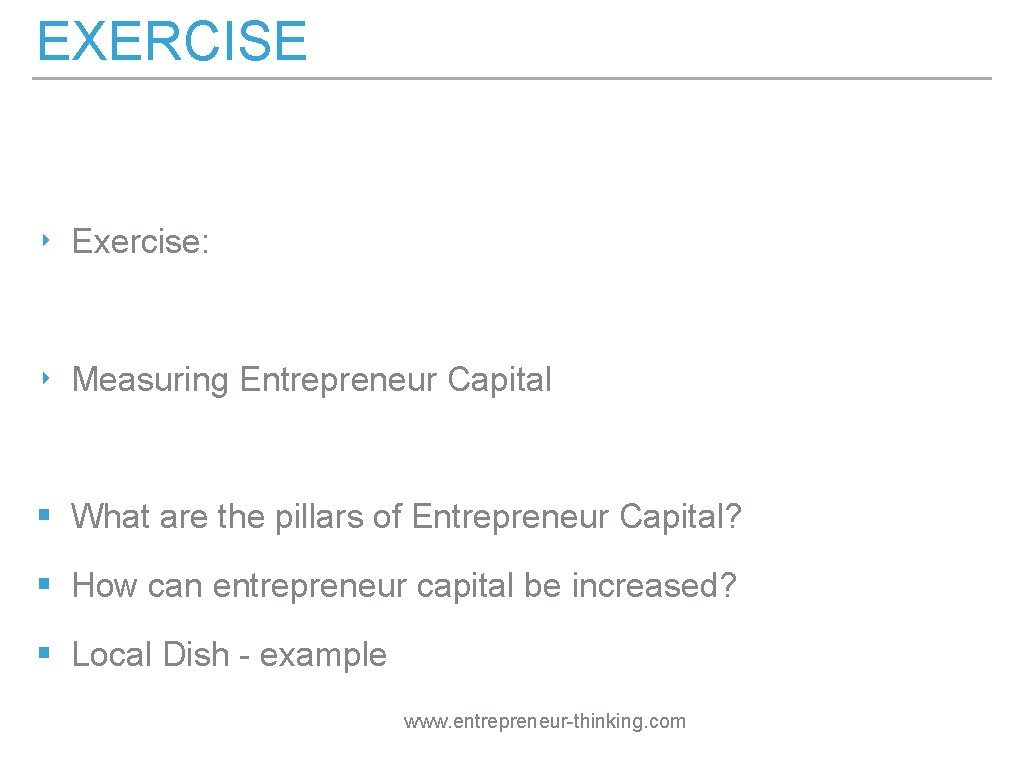 EXERCISE ‣ Exercise: ‣ Measuring Entrepreneur Capital § What are the pillars of Entrepreneur