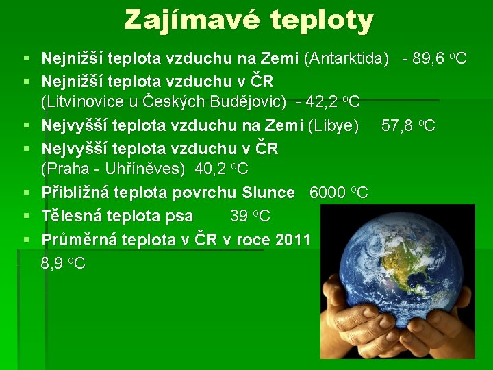 Zajímavé teploty § Nejnižší teplota vzduchu na Zemi (Antarktida) - 89, 6 o. C