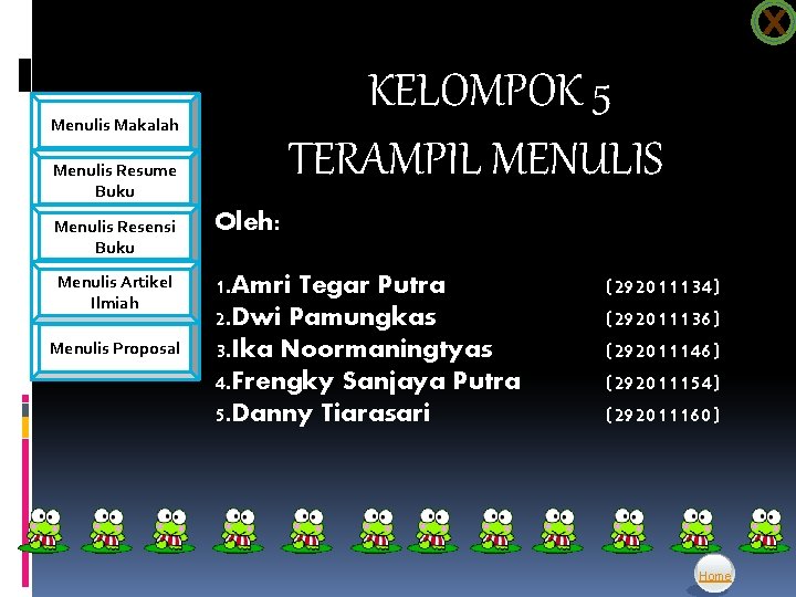 X KELOMPOK 5 TERAMPIL MENULIS Menulis Makalah Menulis Resume Buku Menulis Resensi Buku Oleh: