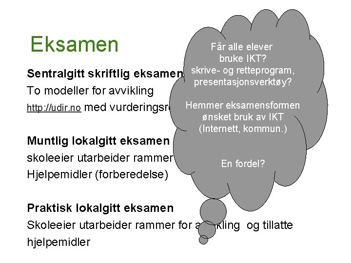 Eksamen Får alle elever bruke IKT? skrive- og retteprogram, presentasjonsverktøy? Sentralgitt skriftlig eksamen To