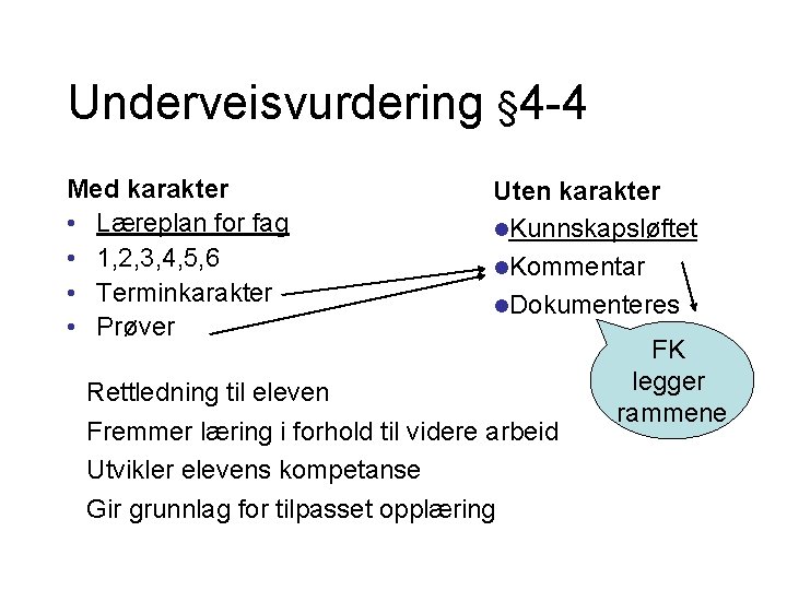 Underveisvurdering § 4 -4 Med karakter • Læreplan for fag • 1, 2, 3,