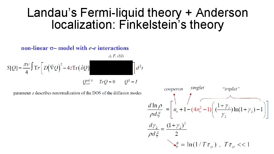 Landau’s Fermi-liquid theory + Anderson localization: Finkelstein’s theory 