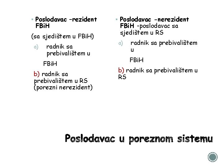 § Poslodavac –rezident FBi. H (sa sjedištem u FBi. H) a) radnik sa prebivalištem