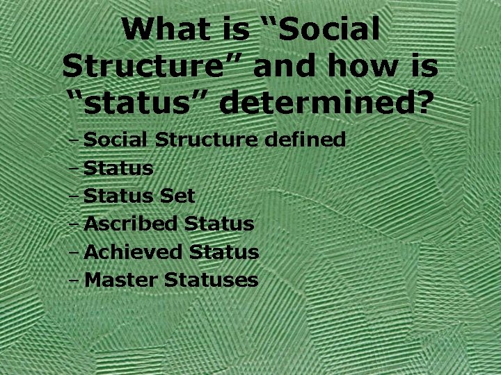 What is “Social Structure” and how is “status” determined? – Social Structure defined –