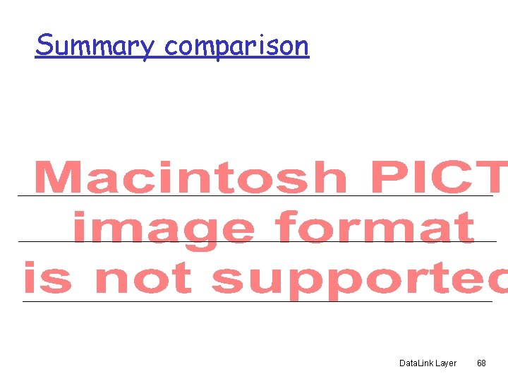 Summary comparison Data. Link Layer 68 