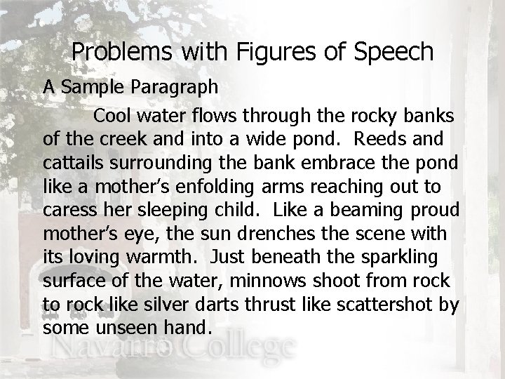 Problems with Figures of Speech A Sample Paragraph Cool water flows through the rocky
