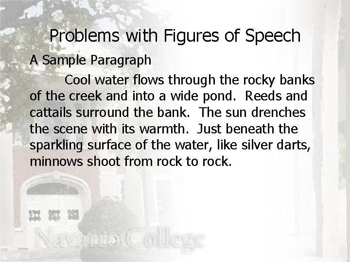 Problems with Figures of Speech A Sample Paragraph Cool water flows through the rocky