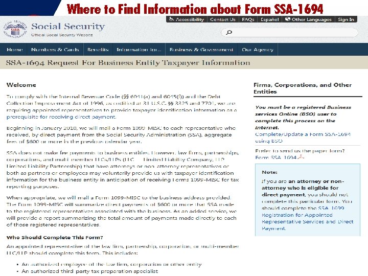 Where to Find Information about Form SSA-1694 