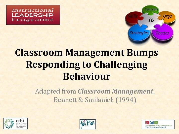 Concepts Skills Orgs IL Strategies Tactics Classroom Management Bumps Responding to Challenging Behaviour Adapted