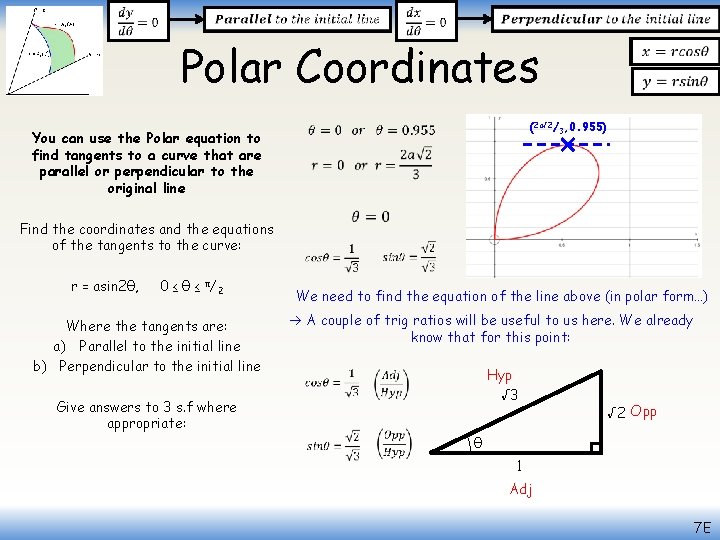  Polar Coordinates You can use the Polar equation to find tangents to a