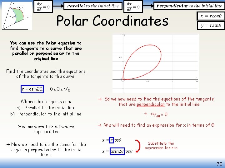  Polar Coordinates You can use the Polar equation to find tangents to a