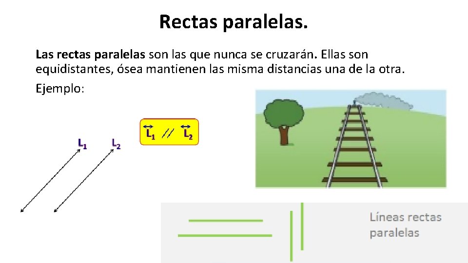 Rectas paralelas. Las rectas paralelas son las que nunca se cruzarán. Ellas son equidistantes,