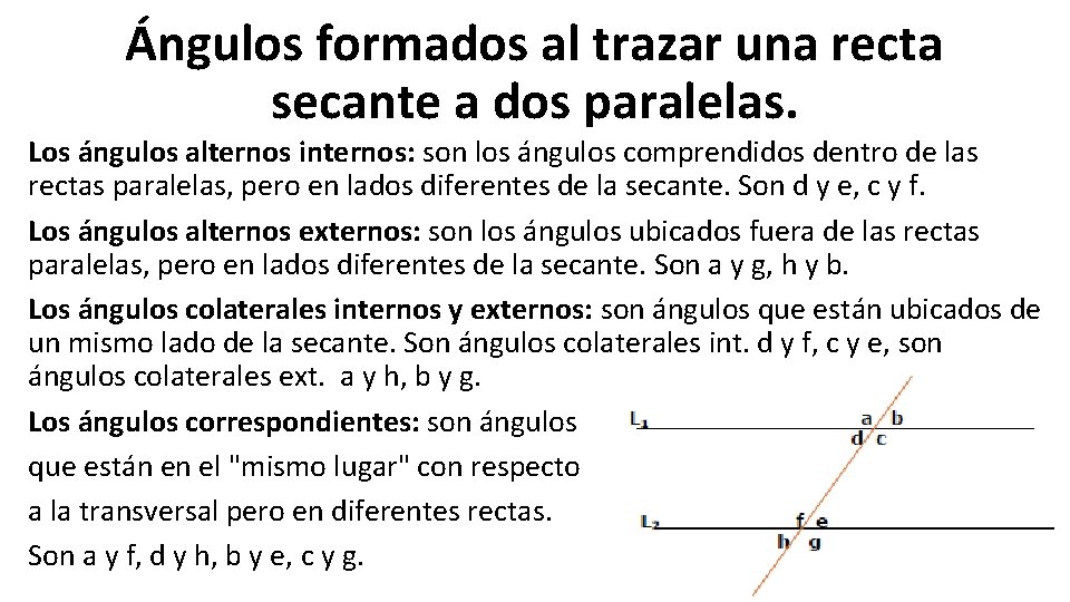 Ángulos formados al trazar una recta secante a dos paralelas. Los ángulos alternos internos: