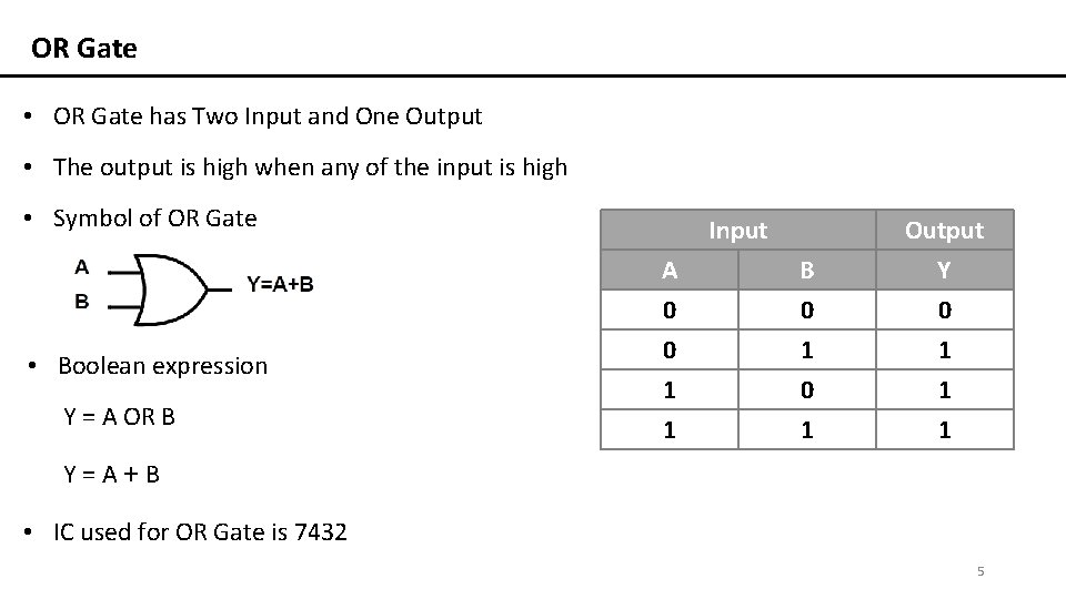 OR Gate • OR Gate has Two Input and One Output • The output