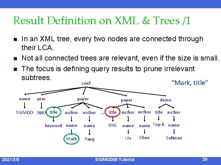 Result Definition on XML & Trees /1 n n n In an XML tree,