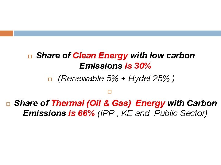  Share of Clean Energy with low carbon Emissions is 30% (Renewable 5% +