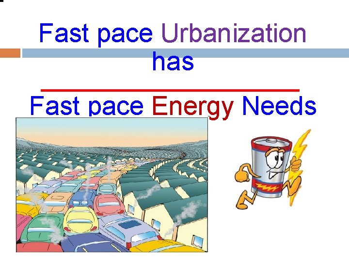 Fast pace Urbanization has Fast pace Energy Needs 