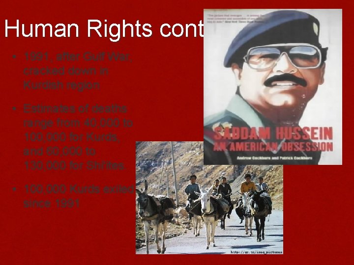 Human Rights cont… • 1991, after Gulf War, cracked down in Kurdish region •