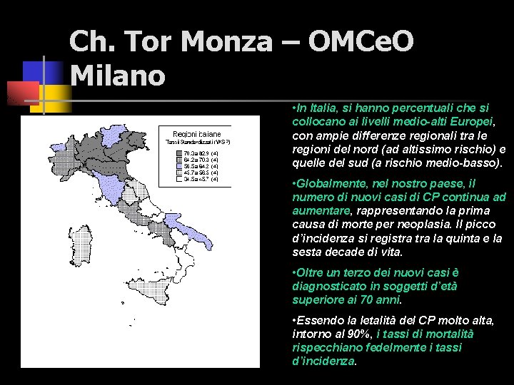 Ch. Tor Monza – OMCe. O Milano • In Italia, si hanno percentuali che