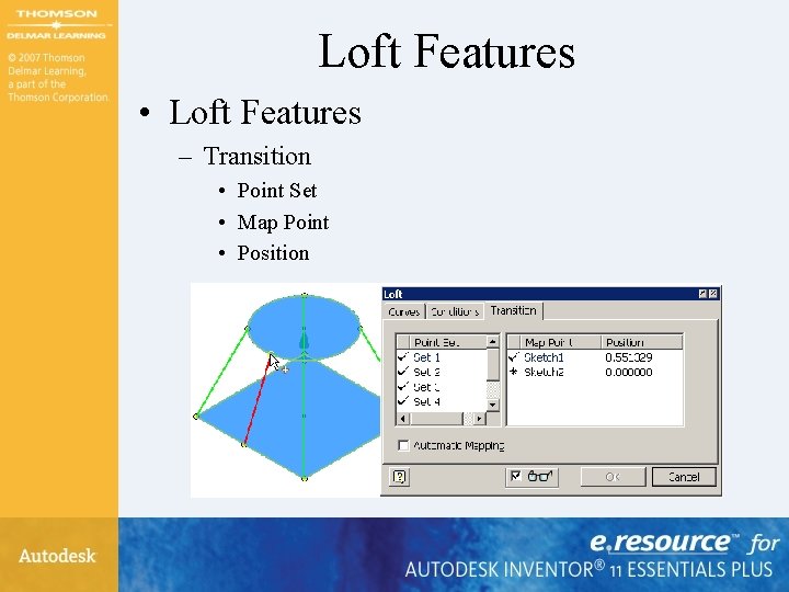 Loft Features • Loft Features – Transition • Point Set • Map Point • Loft Features • Loft Features – Transition • Point Set • Map Point •