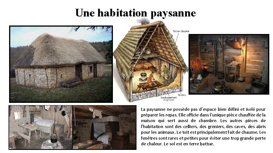 Une habitation paysanne La paysanne ne possède pas d'espace bien défini et isolé pour