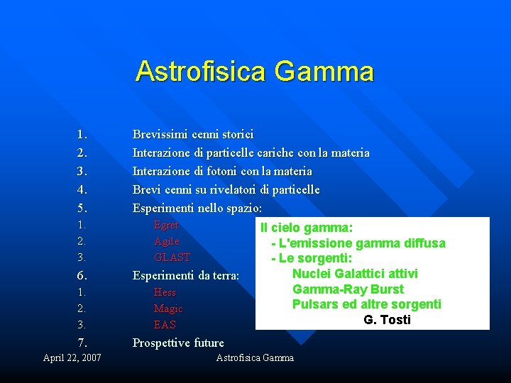 Astrofisica Gamma 1. 2. 3. 4. 5. 1. 2. 3. 6. 1. 2. 3.