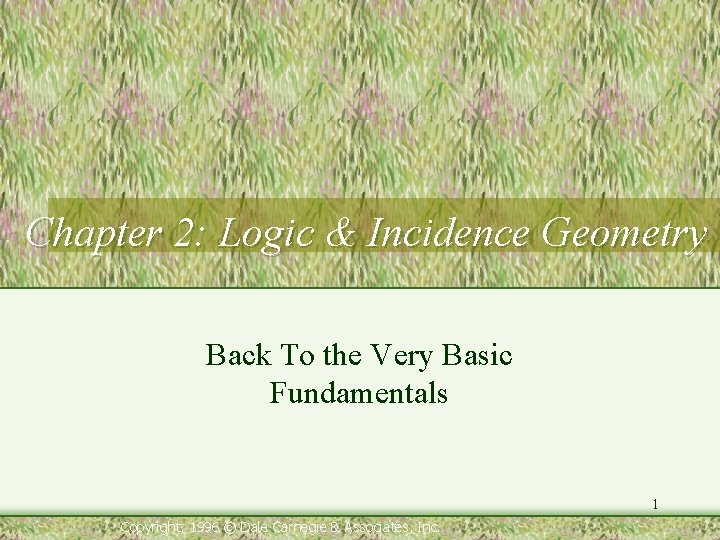 Chapter 2: Logic & Incidence Geometry Back To the Very Basic Fundamentals 1 Copyright,