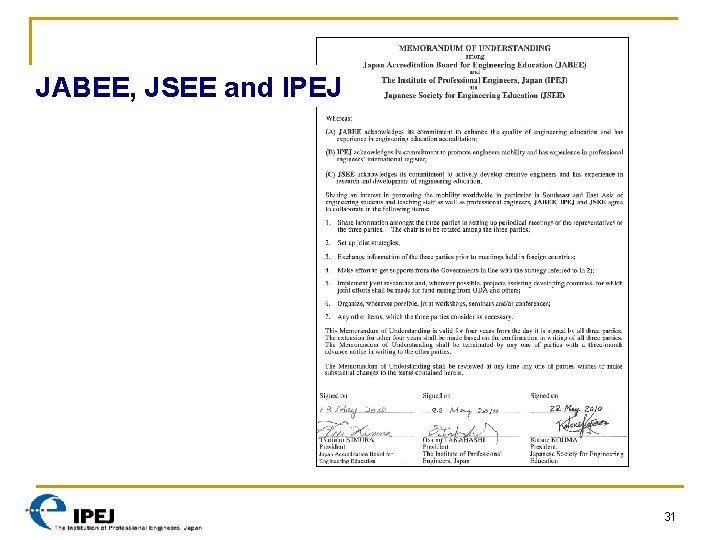 JABEE, JSEE and IPEJ 31 