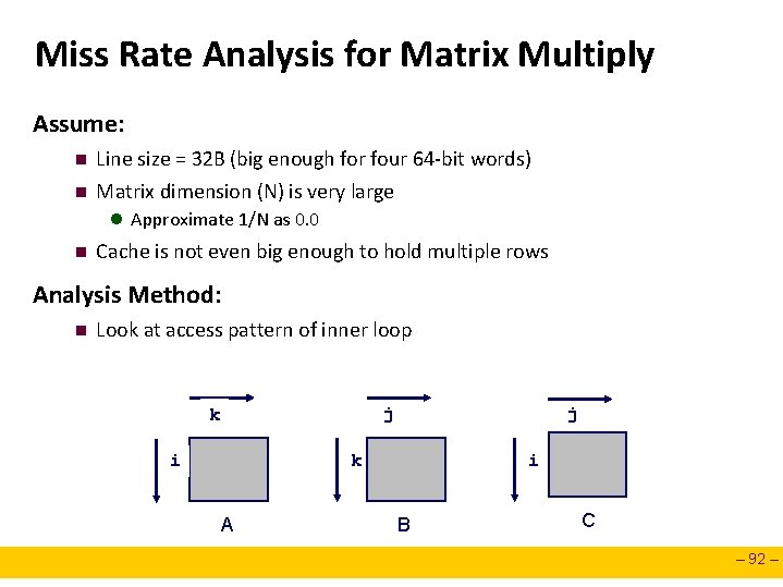 Miss Rate Analysis for Matrix Multiply Assume: n n Line size = 32 B