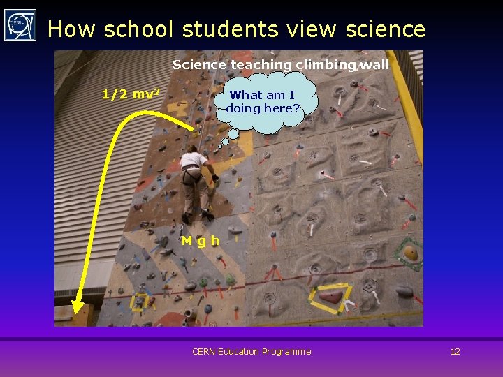 How school students view science Science teaching climbing wall 1/2 mv 2 What am
