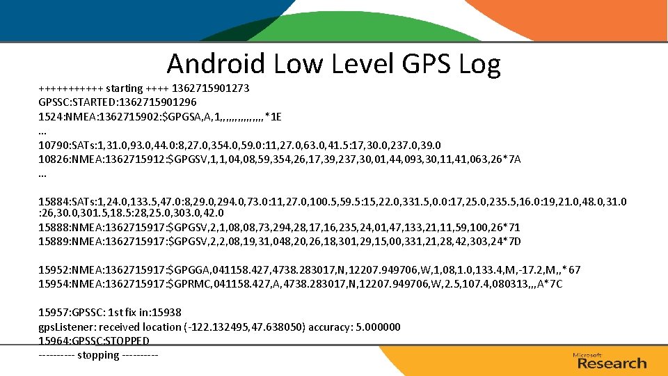 Android Low Level GPS Log ++++++ starting ++++ 1362715901273 GPSSC: STARTED: 1362715901296 1524: NMEA: Android Low Level GPS Log ++++++ starting ++++ 1362715901273 GPSSC: STARTED: 1362715901296 1524: NMEA: