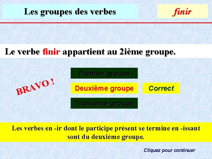 Les groupes des verbes finir Le verbe finir appartient au 2 ième groupe. !