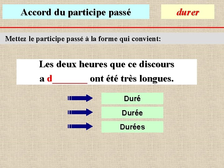 Accord du participe passé Mettez le participe passé à la forme qui convient: Les