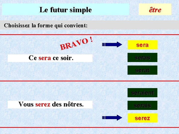 Le futur simple être Choisissez la forme qui convient: ! O V A R