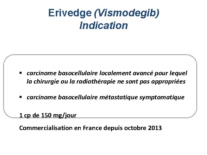 Erivedge (Vismodegib) Indication § carcinome basocellulaire localement avancé pour lequel la chirurgie ou la