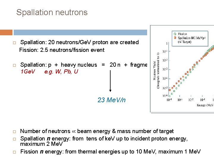 Spallation neutrons Spallation: 20 neutrons/Ge. V proton are created Fission: 2. 5 neutrons/fission event