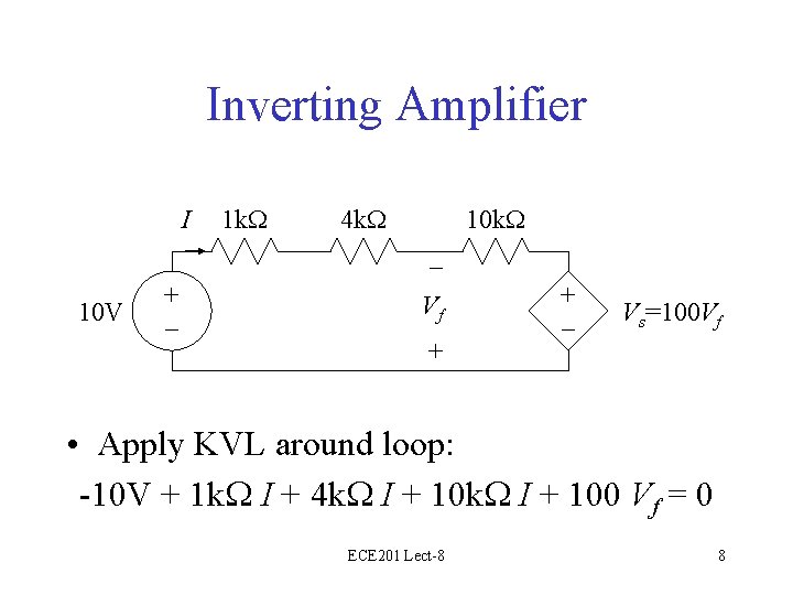 Inverting Amplifier I 10 V + – 1 k. W 4 k. W 10