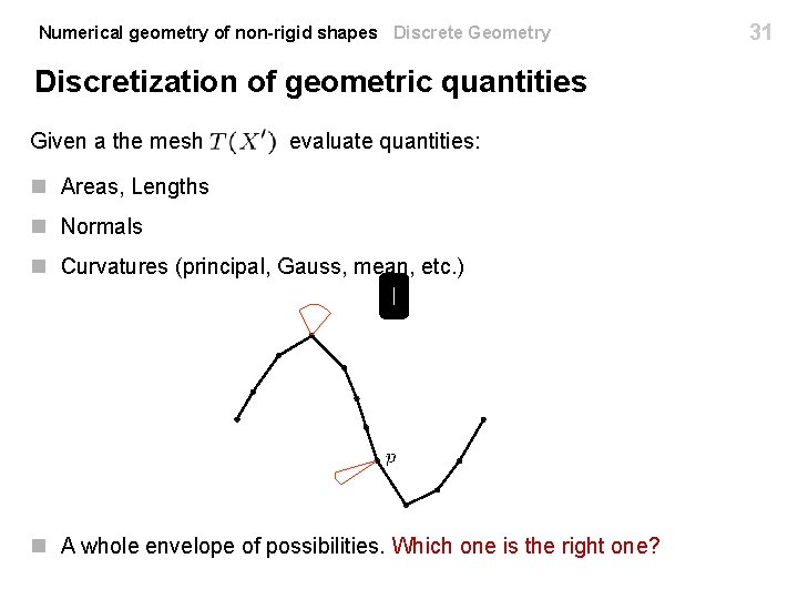 Numerical geometry of non-rigid shapes Discrete Geometry Discretization of geometric quantities Given a the Numerical geometry of non-rigid shapes Discrete Geometry Discretization of geometric quantities Given a the