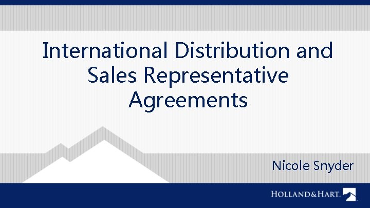 International Distribution and Sales Representative Agreements Nicole Snyder 