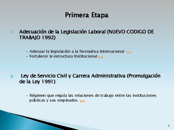 Primera Etapa 1. Adecuación de la Legislación Laboral (NUEVO CODIGO DE TRABAJO 1992) -