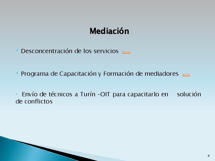 Mediación • Desconcentración de los servicios • Programa de Capacitación y Formación de mediadores