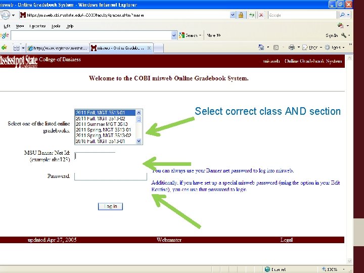 Select correct class AND section 