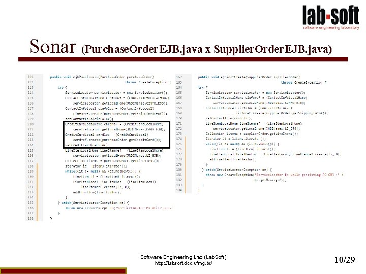 Sonar (Purchase. Order. EJB. java x Supplier. Order. EJB. java) Software Engineering Lab (Lab.