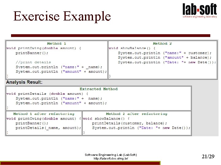 Exercise Example Software Engineering Lab (Lab. Soft) http: //labsoft. dcc. ufmg. br/ 21/29 